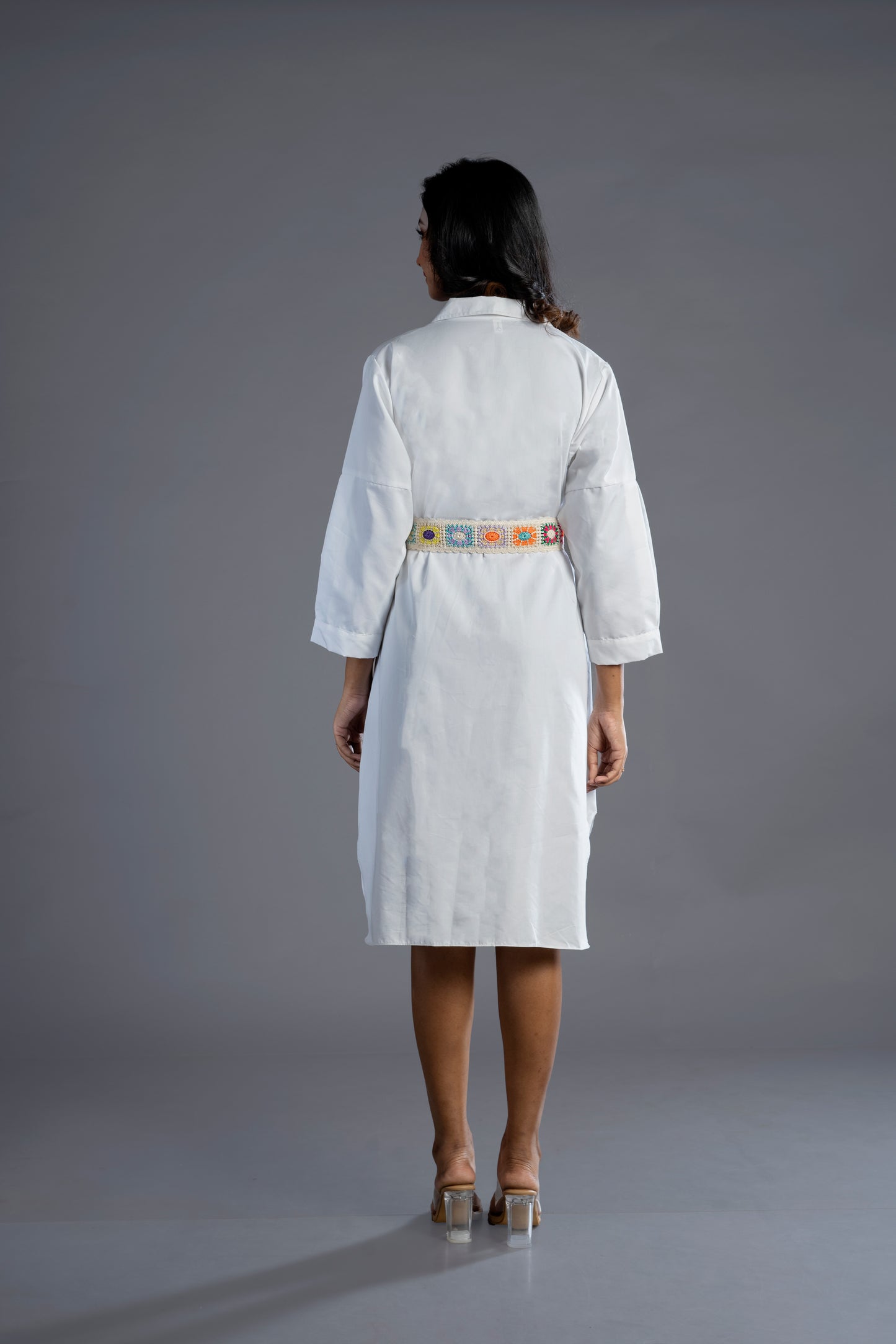 THE WHITE DRESS IS CROCHET BELT