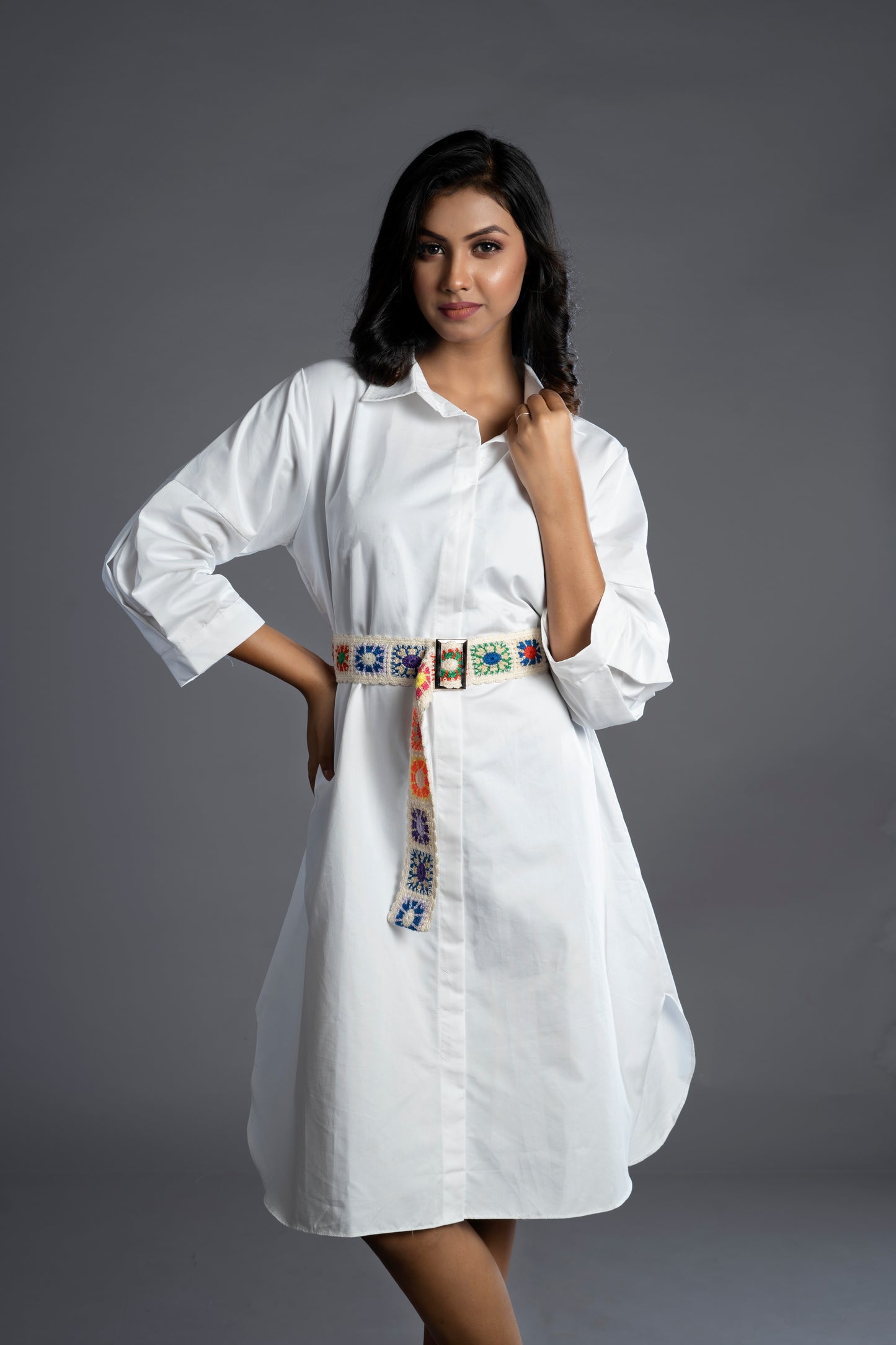 THE WHITE DRESS IS CROCHET BELT