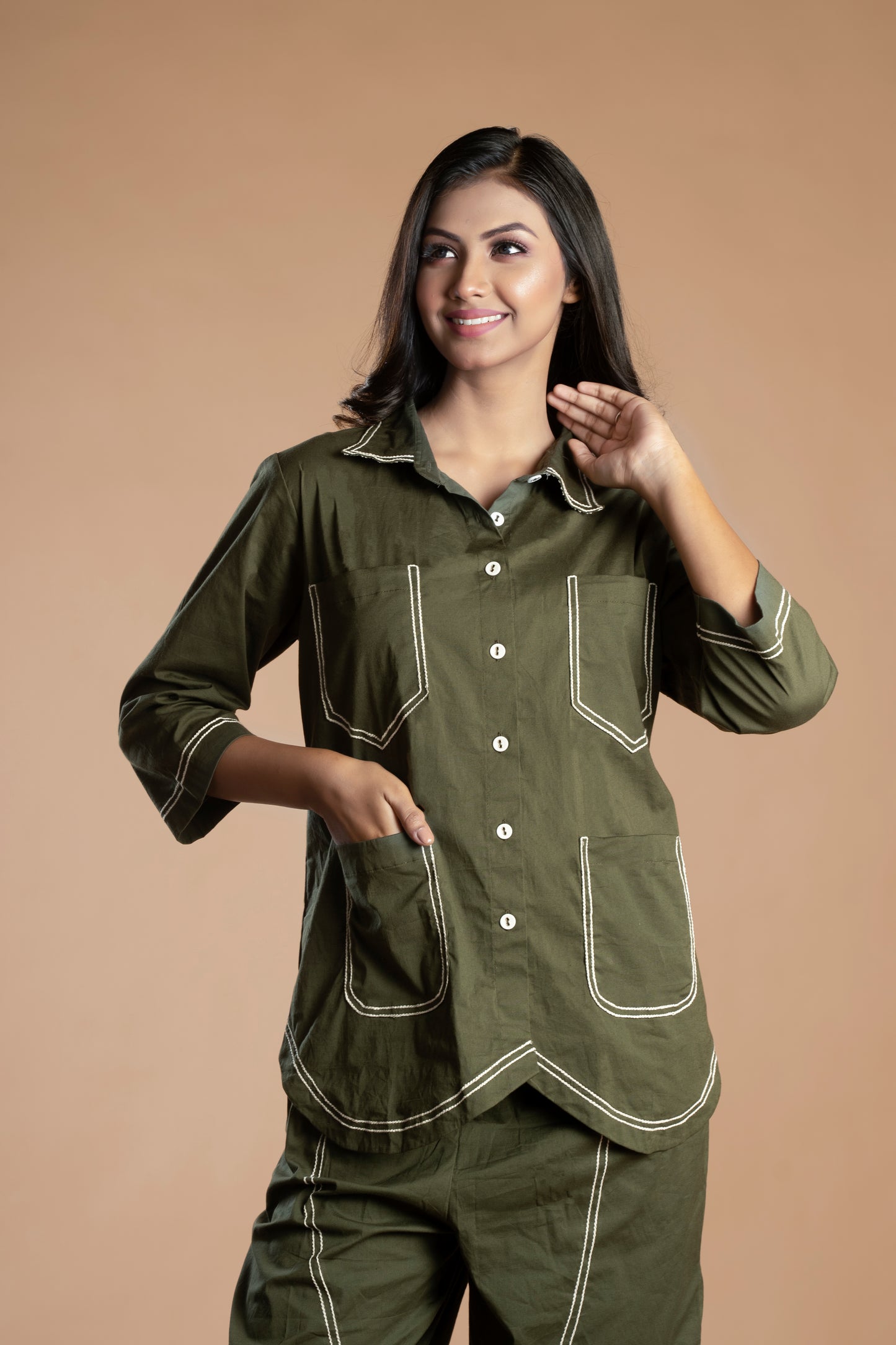 olive green pocket coord set