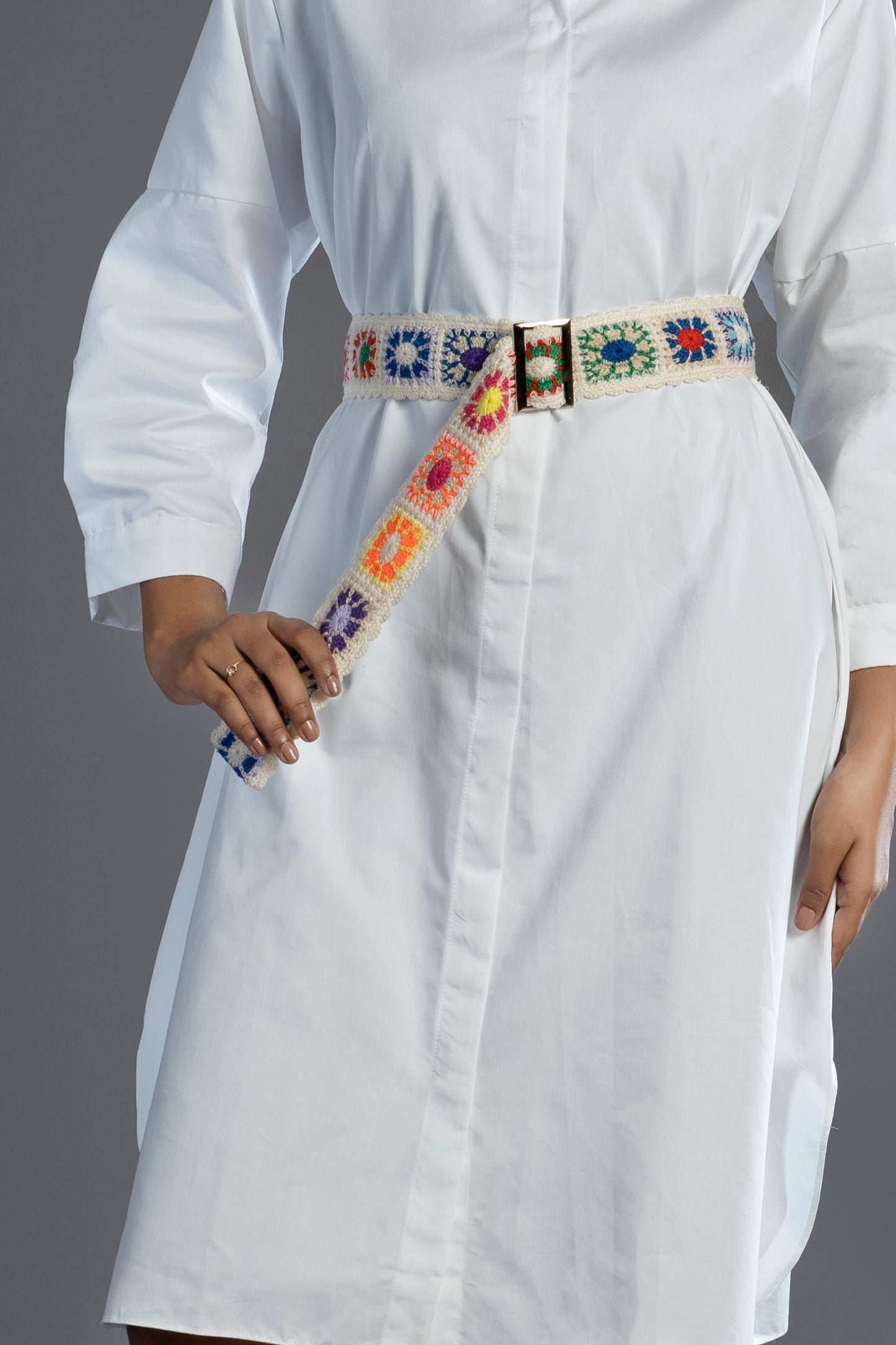 THE WHITE DRESS IS CROCHET BELT