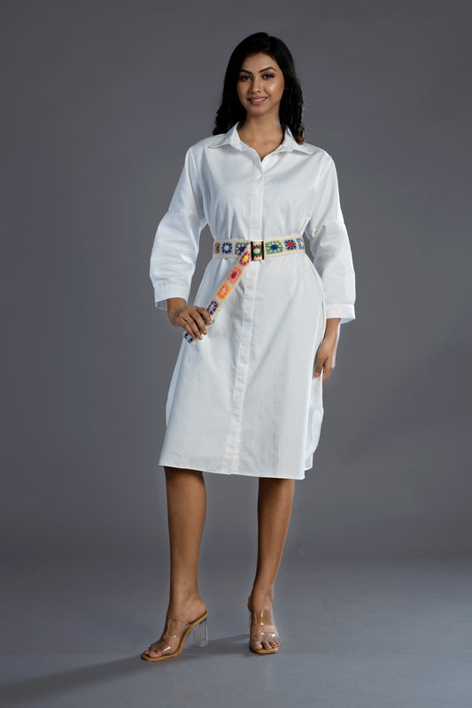 THE WHITE DRESS IS CROCHET BELT