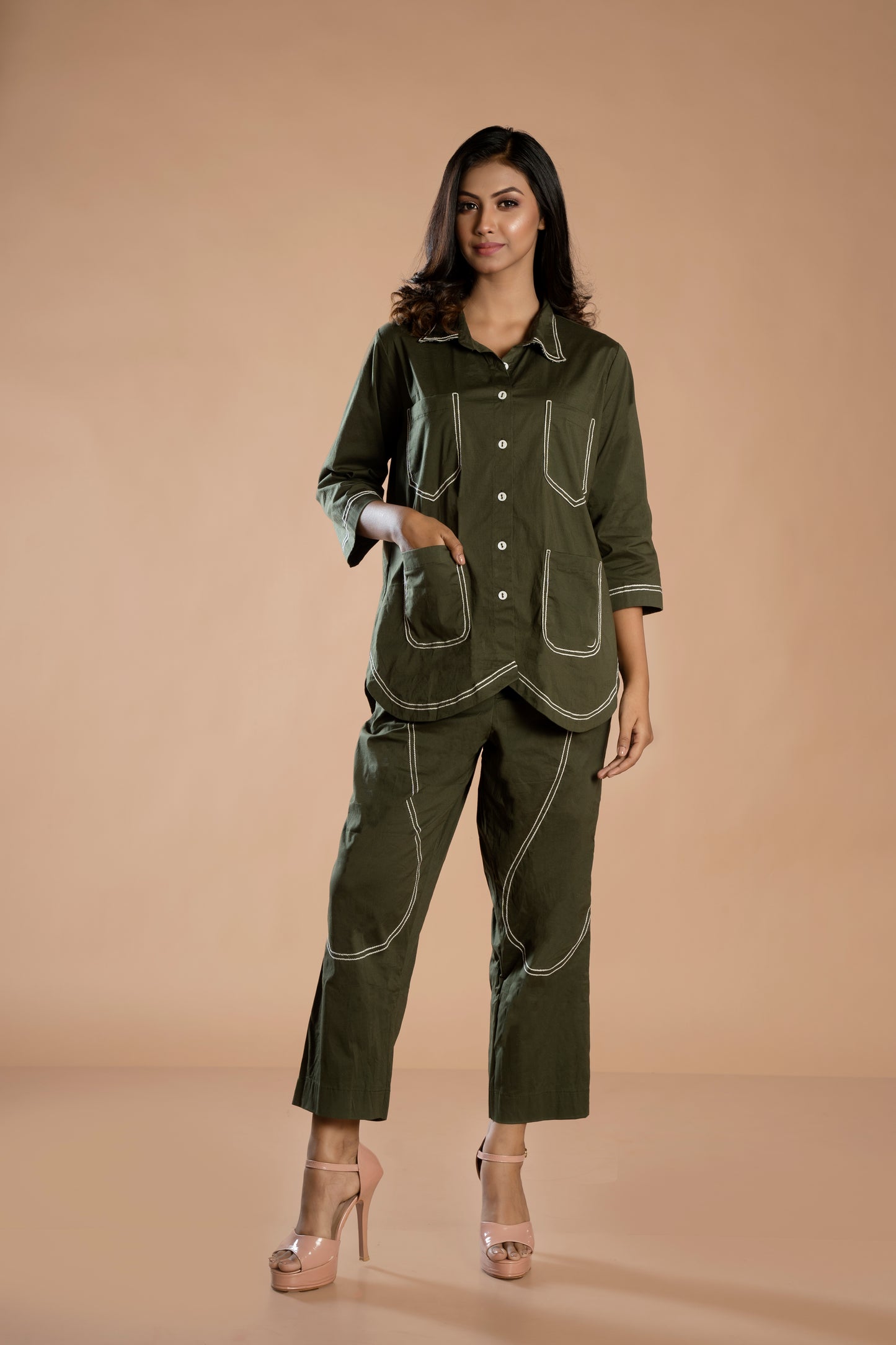 olive green pocket coord set