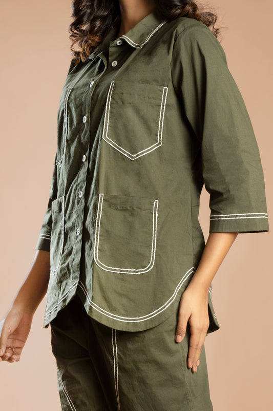 olive green pocket coord set