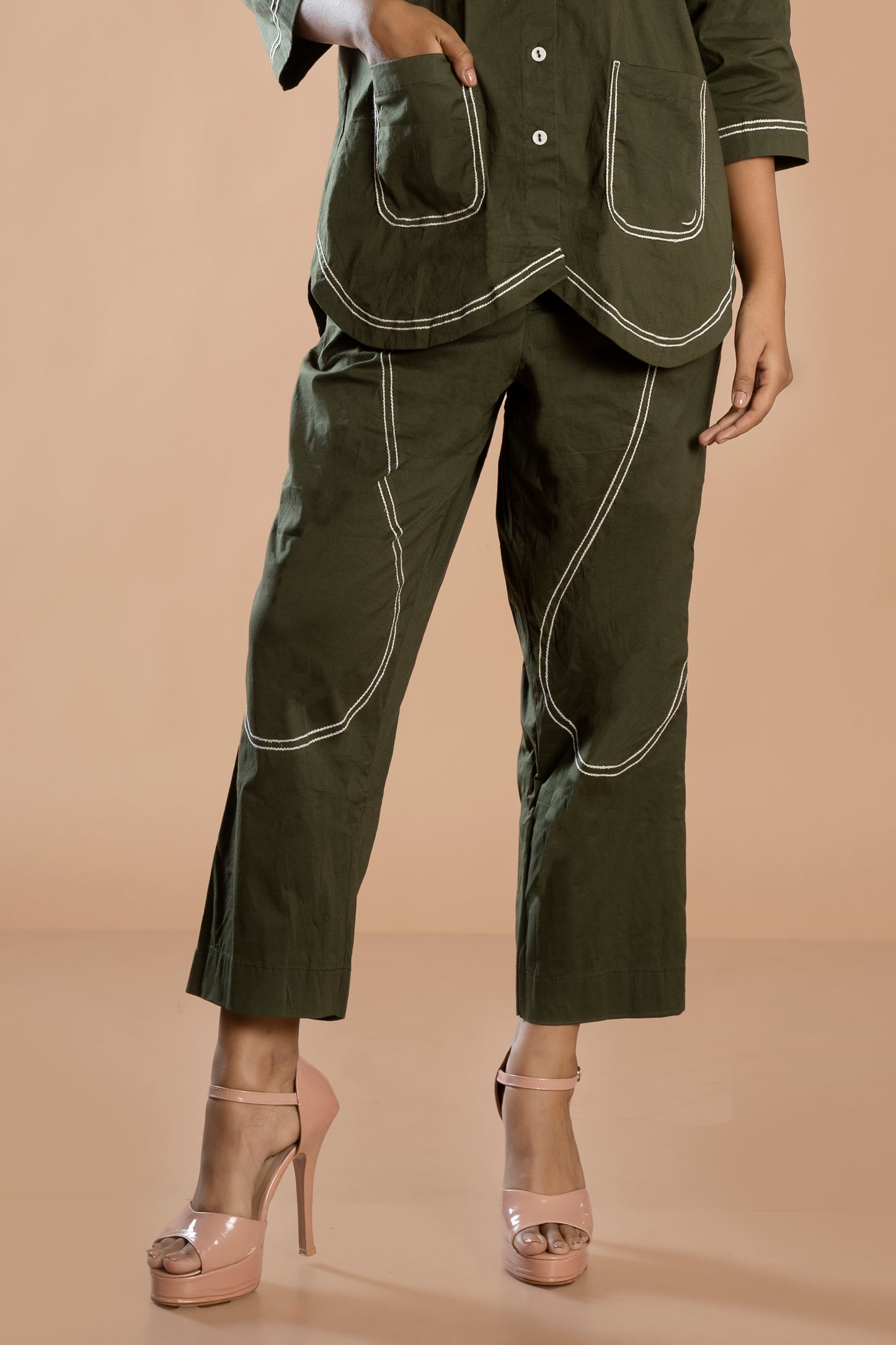 olive green pocket coord set